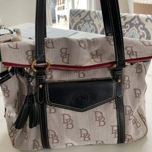 Authentic Dooney and Bourke Khaki and Red Florentine Jacquard Shoulder Bag Tote